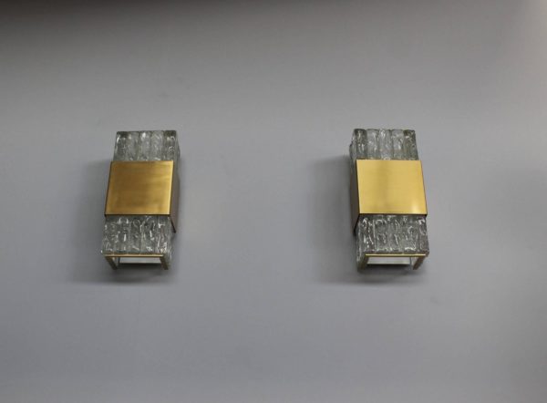 2 Fine French Art Deco Bronze and Glass Slabs Sconces by Perzel - Image 8