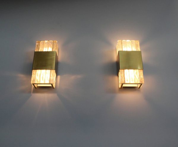 2 Fine French Art Deco Bronze and Glass Slabs Sconces by Perzel - Image 9