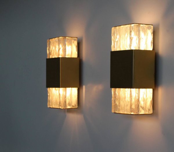 2 Fine French Art Deco Bronze and Glass Slabs Sconces by Perzel - Image 10