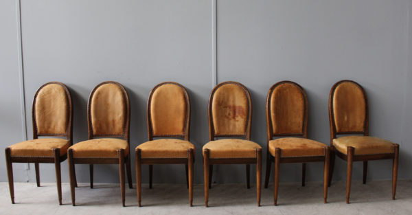 Set of 6 Fine French Art Deco Walnut Dining / Side Chairs - Image 2