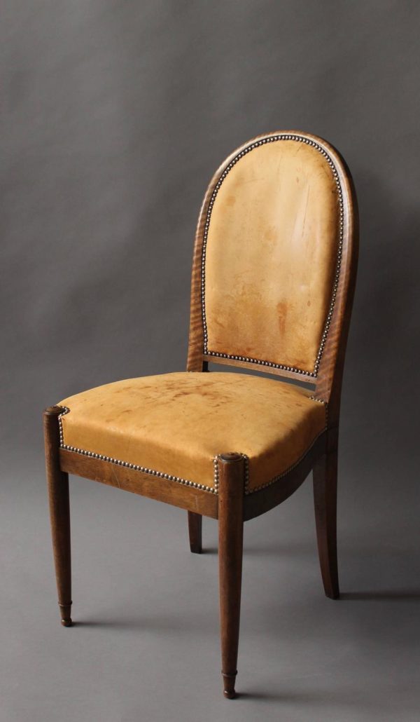 Set of 6 Fine French Art Deco Walnut Dining / Side Chairs - Image 3