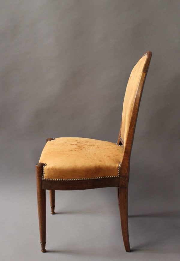 Set of 6 Fine French Art Deco Walnut Dining / Side Chairs - Image 5