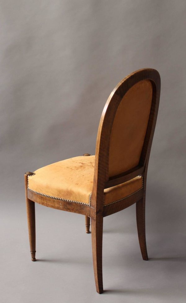 Set of 6 Fine French Art Deco Walnut Dining / Side Chairs - Image 6