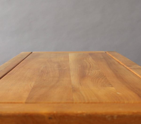 French 1950s Two Drawers Oak Desk with Leather Pulls - Image 7