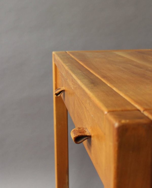 French 1950s Two Drawers Oak Desk with Leather Pulls - Image 8