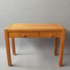 French 1950s Two Drawers Oak Desk with Leather Pulls