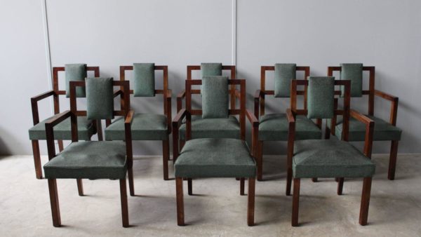 Set of Eight Fine French Art Deco Modernist Bridge Armchairs - Image 8