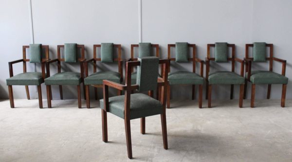 Set of Eight Fine French Art Deco Modernist Bridge Armchairs - Image 9