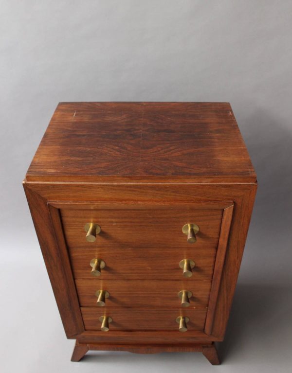 Fine Small French Art Rosewood Four Drawers Commode with Brass Pulls - Image 7