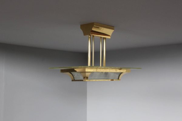 A Fine French Art Deco Brass and Glass Chandelier by Petitot - Image 9