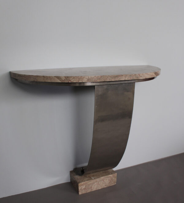 A Fine French Art Deco Hammered Metal and Marble Console - Image 12