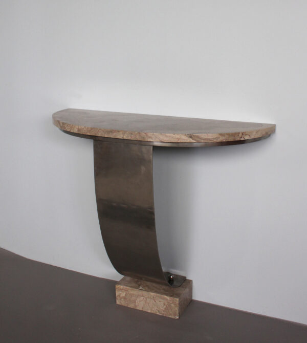 A Fine French Art Deco Hammered Metal and Marble Console - Image 2