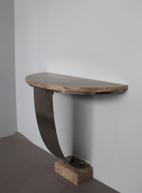 A Fine French Art Deco Hammered Metal and Marble Console - Image 3