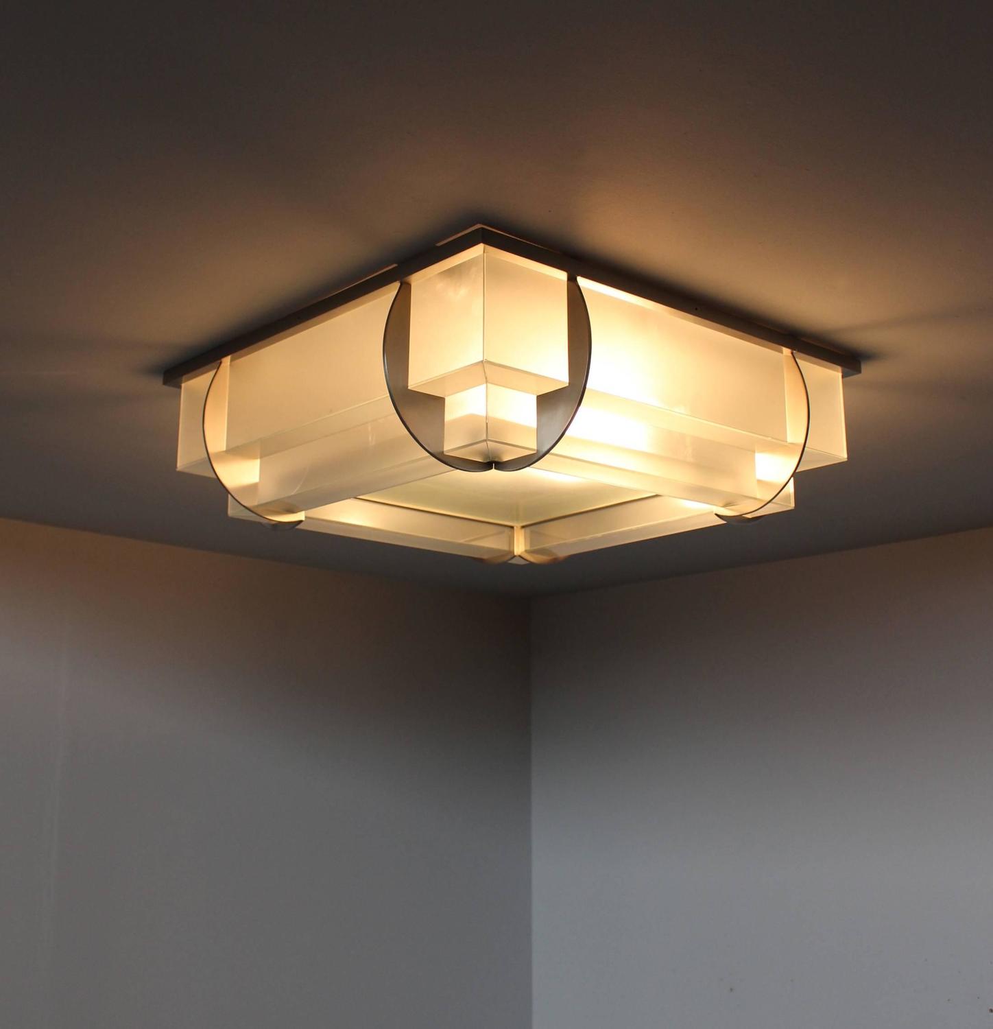 A Fine French Art Deco Two-Tier Square Flush Mount by Jean Perzel - Image 10