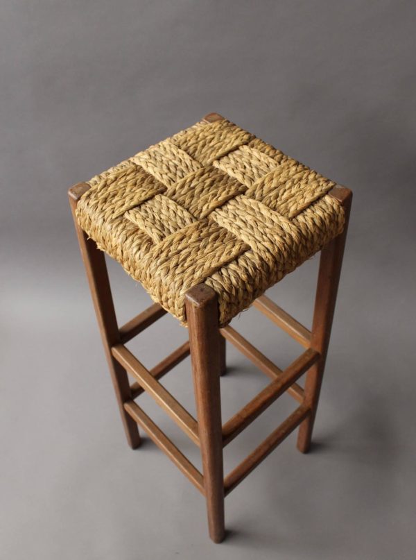 Fine French 1950s Oak and Rope Bar and Two Stools by Audoux Minet - Image 9