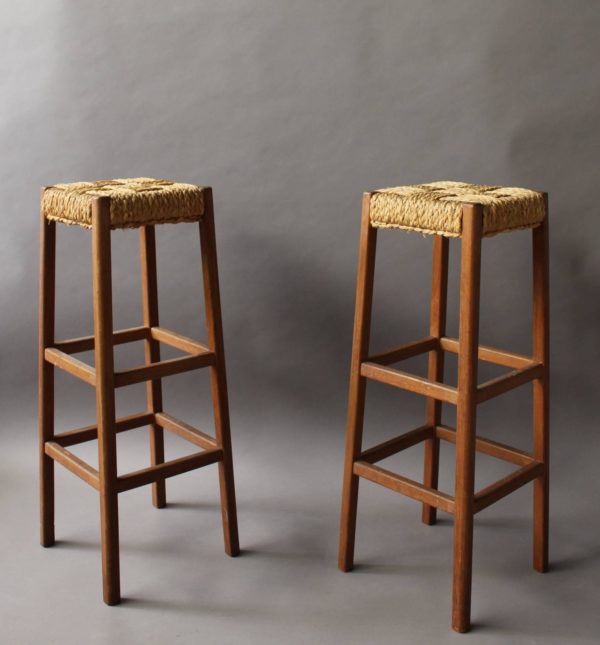 Fine French 1950s Oak and Rope Bar and Two Stools by Audoux Minet - Image 10