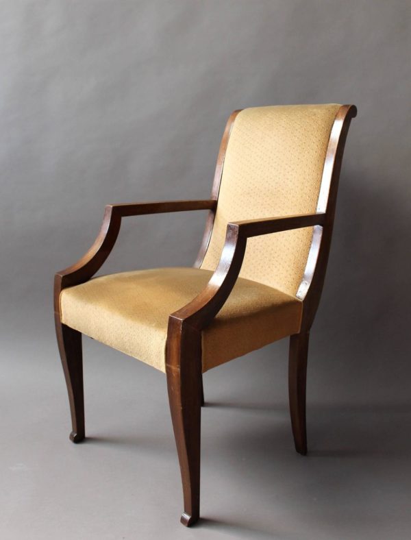 4 French Art Deco Walnut Bridge Armchairs - Image 3