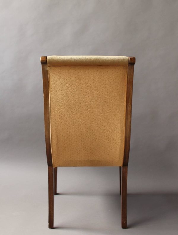 4 French Art Deco Walnut Bridge Armchairs - Image 6