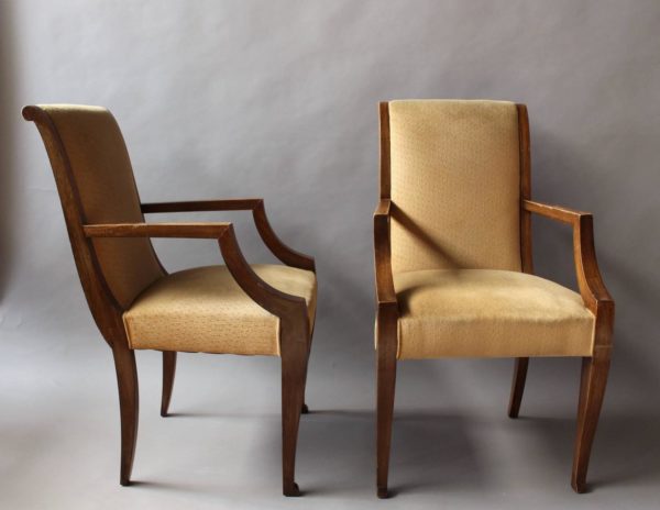 4 French Art Deco Walnut Bridge Armchairs - Image 7