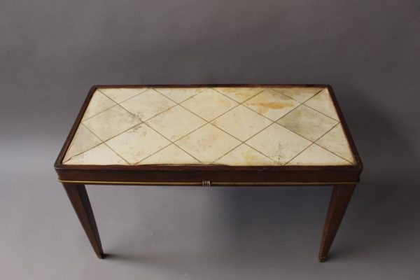 A Fine French Art Deco Mahogany Coffee Table with a Parchment Top and Bronze Details - Image 2