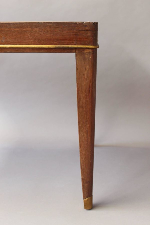 A Fine French Art Deco Mahogany Coffee Table with a Parchment Top and Bronze Details - Image 5