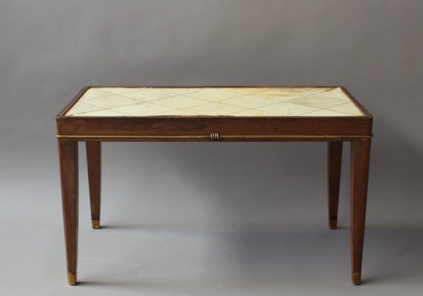 A Fine French Art Deco Mahogany Coffee Table with a Parchment Top and Bronze Details - Image 10