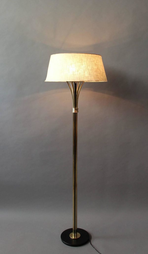 Fine French 1950s Brass and Black Metal Floor Lamp by Arlus - Image 2