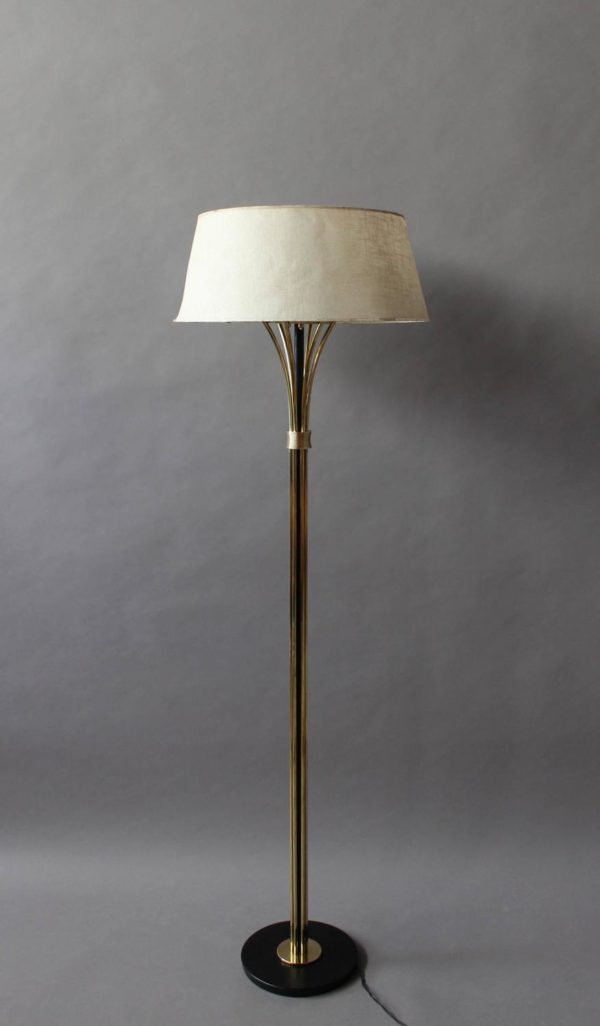 Fine French 1950s Brass and Black Metal Floor Lamp by Arlus - Image 3