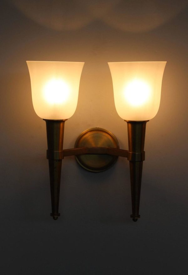 Pair of French Art Deco Double Torchere Sconces by Perzel - Image 2