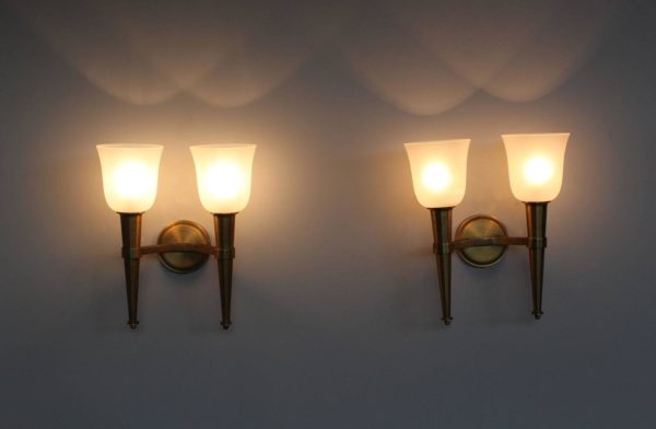 Pair of French Art Deco Double Torchere Sconces by Perzel - Image 3