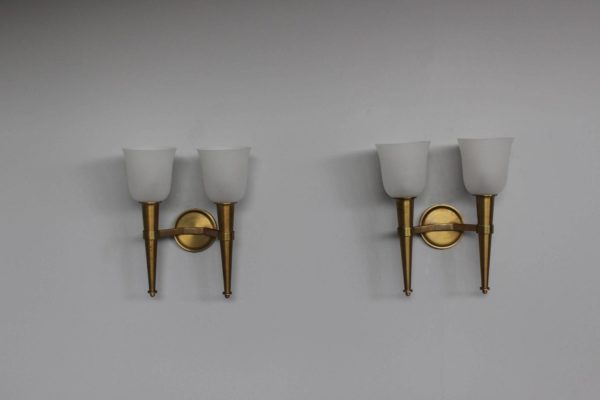 Pair of French Art Deco Double Torchere Sconces by Perzel - Image 4