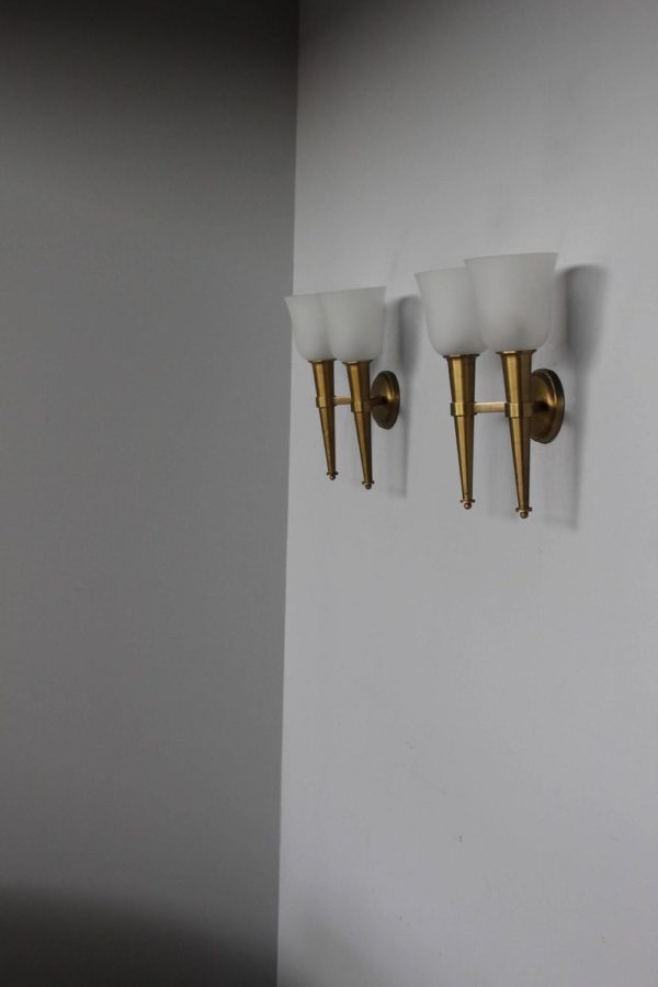 Pair of French Art Deco Double Torchere Sconces by Perzel - Image 5