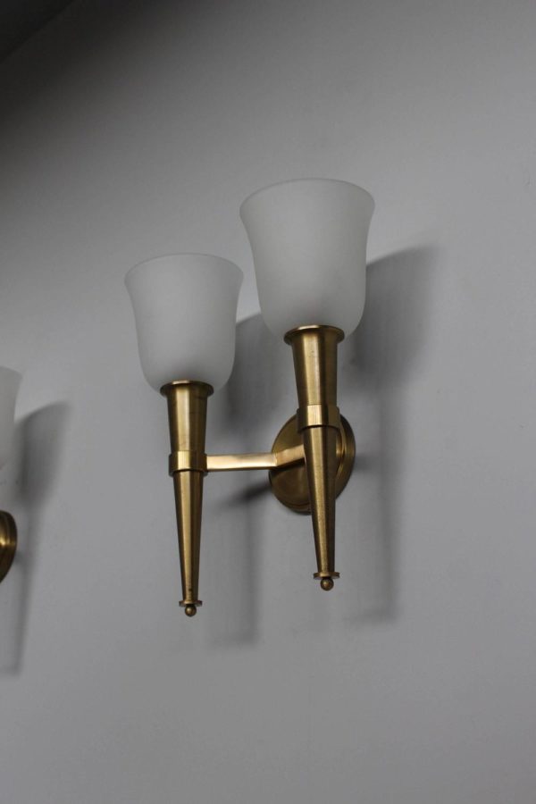 Pair of French Art Deco Double Torchere Sconces by Perzel - Image 6