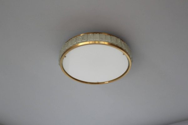Two Fine French Art Deco Round Glass and Brass Flush Mount by Perzel - Image 8
