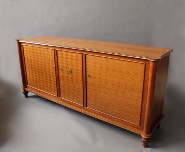 Fine French Art Deco Three-Door Walnut Sideboard with Bronze Details by Leleu - Image 9