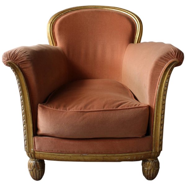 A Fine French Art Deco Gilded Club Armchair by Paul Follot