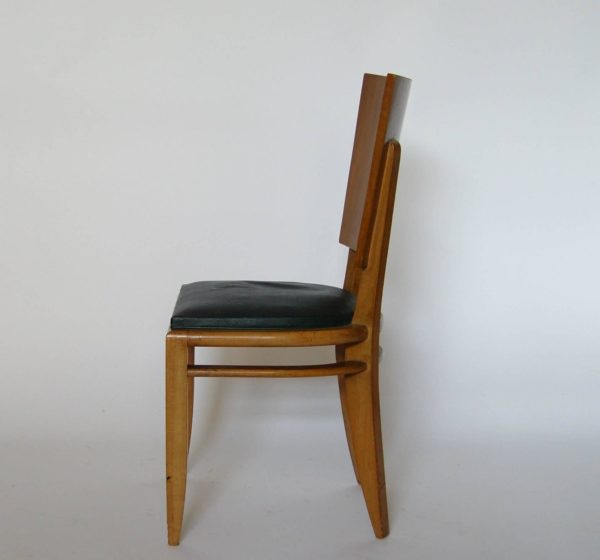 Set of Six French Art Deco Beech and Walnut Dining Chairs - Image 3