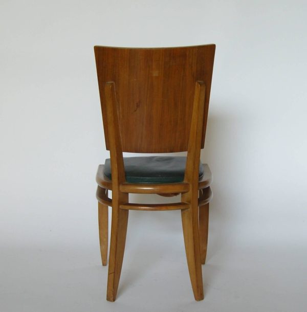 Set of Six French Art Deco Beech and Walnut Dining Chairs - Image 4