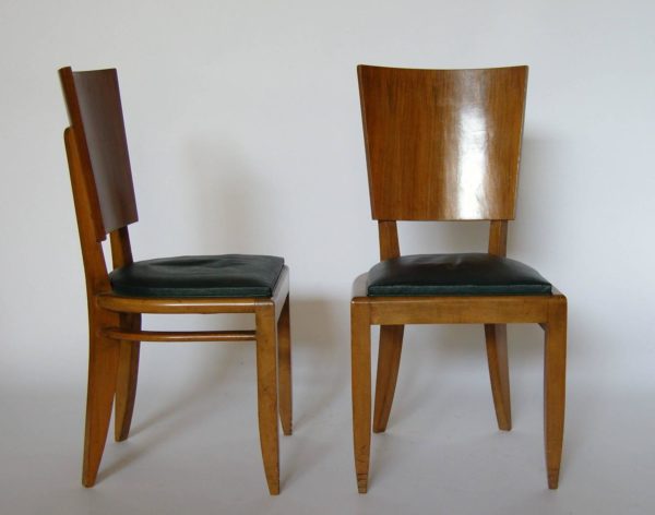 Set of Six French Art Deco Beech and Walnut Dining Chairs - Image 5