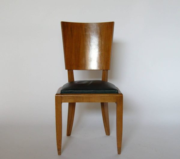 Set of Six French Art Deco Beech and Walnut Dining Chairs - Image 6