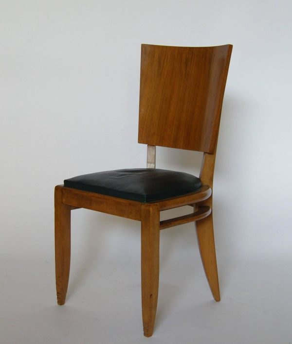 Set of Six French Art Deco Beech and Walnut Dining Chairs - Image 7