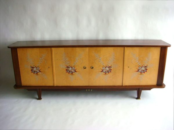 Fine French 1950s Sycamore and Rosewood Sideboard with Original Painted Doors - Image 2