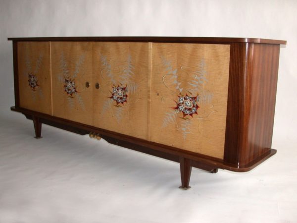 Fine French 1950s Sycamore and Rosewood Sideboard with Original Painted Doors - Image 3