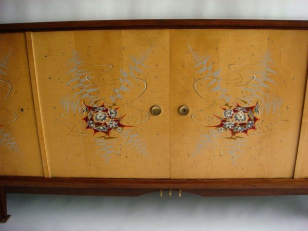 Fine French 1950s Sycamore and Rosewood Sideboard with Original Painted Doors - Image 6