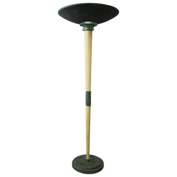A Large Fine French Art Deco Patina-ed Wood and Metal Floor Lamp