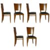 Set of Six French Art Deco Beech and Walnut Dining Chairs