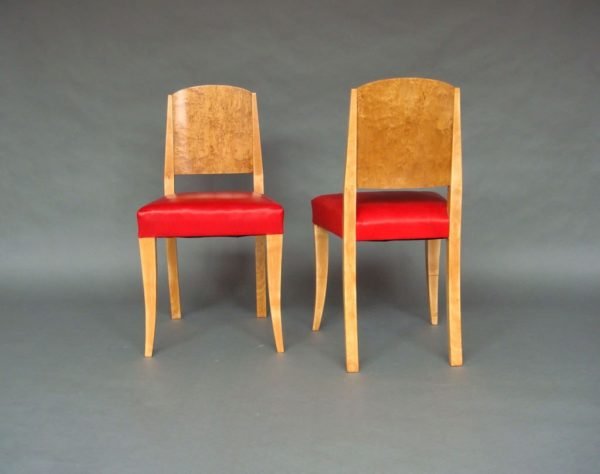 A Pair of Fine French Art Deco Burled Birch and Sycamore Side Chairs - Image 2