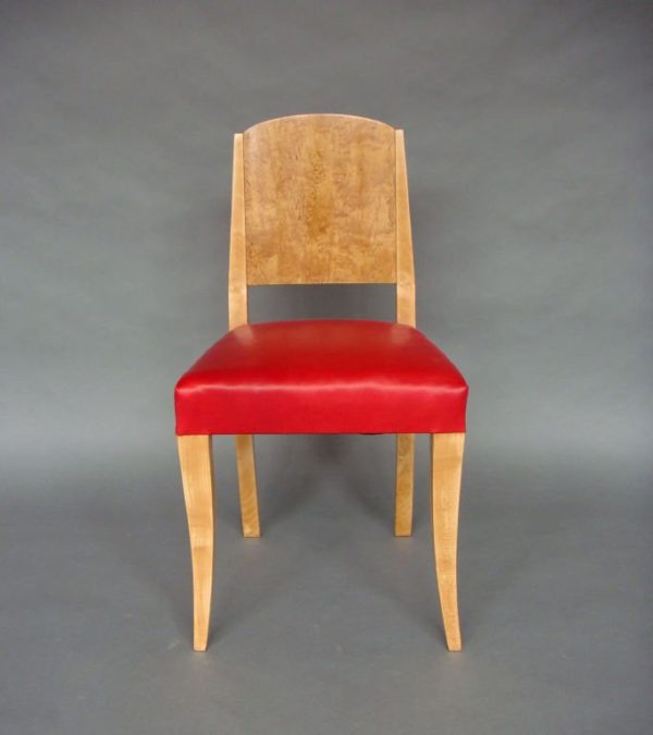 A Pair of Fine French Art Deco Burled Birch and Sycamore Side Chairs - Image 3