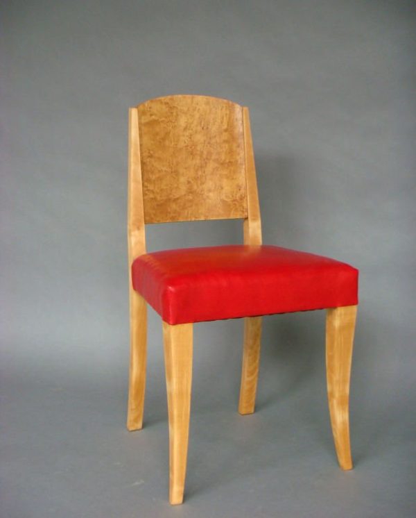 A Pair of Fine French Art Deco Burled Birch and Sycamore Side Chairs - Image 4