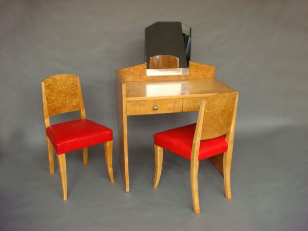 A Pair of Fine French Art Deco Burled Birch and Sycamore Side Chairs - Image 6